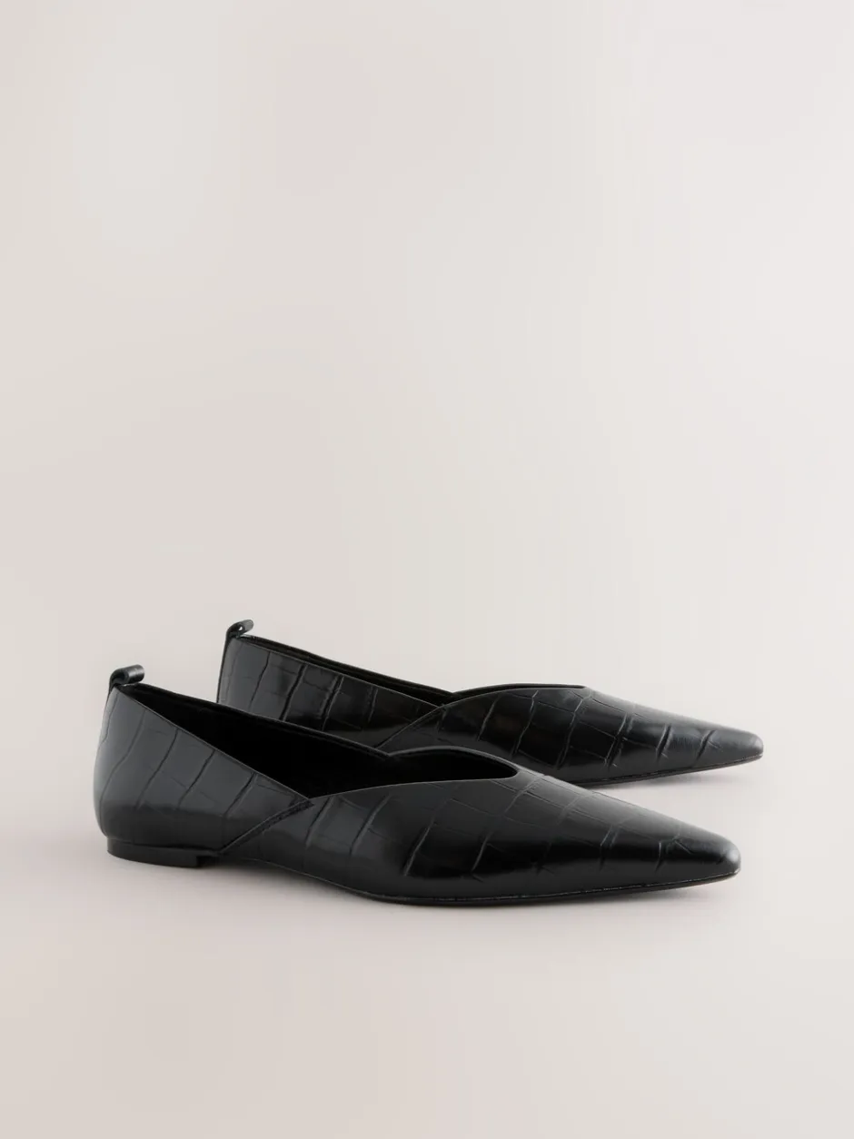 Lage Schoenen*Next - Premium Leather Pointed Toe Ballerinas Zwart krokodil-effect