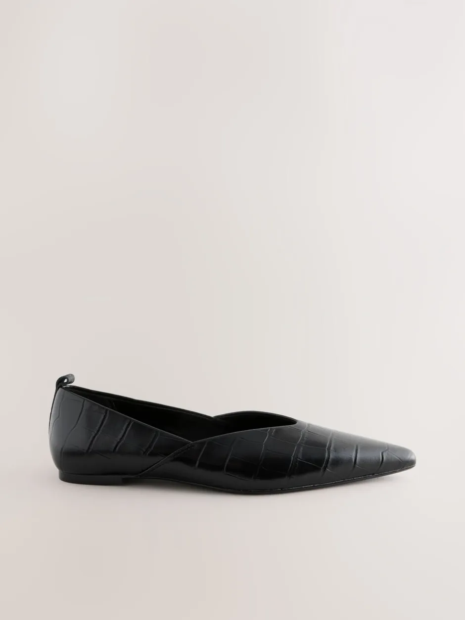 Lage Schoenen*Next - Premium Leather Pointed Toe Ballerinas Zwart krokodil-effect