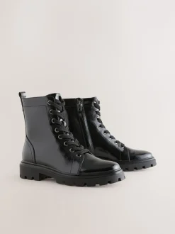 Ruimvallend En Extraruimvallend|Next Zwart lak - Forever Comfort® veterlaarzen