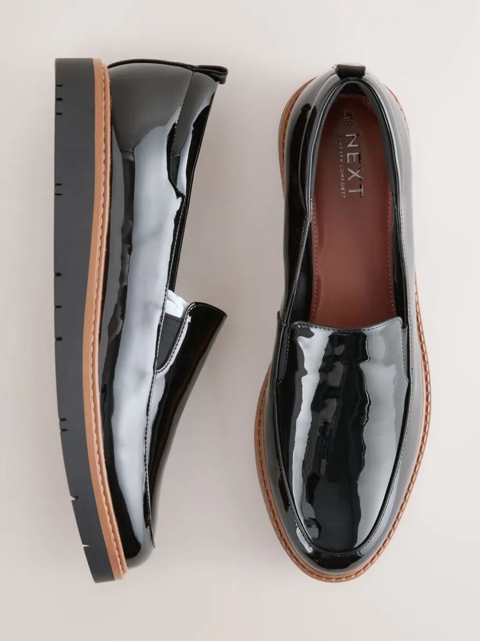 Lage Schoenen*Next - Forever Comfort® Slip On Clean Chunky Sole Loafers Zwart lak