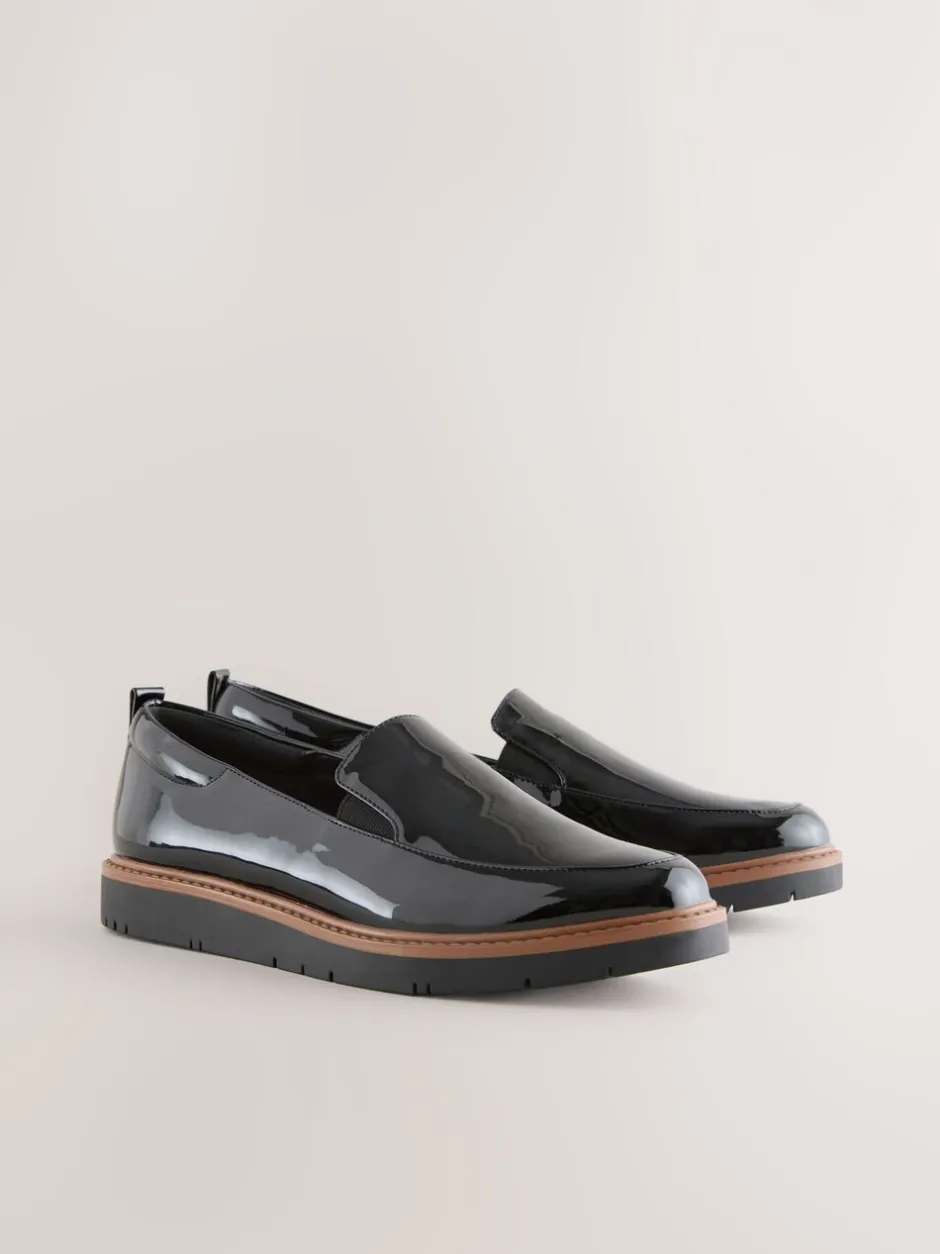 Lage Schoenen*Next - Forever Comfort® Slip On Clean Chunky Sole Loafers Zwart lak