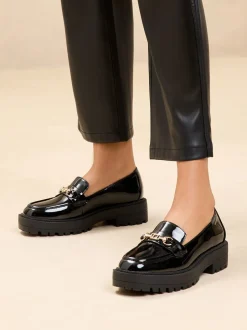 Lage Schoenen*Lipsy - Chunky Snaffle Trim Detail Faux Leather Loafers Zwart lak