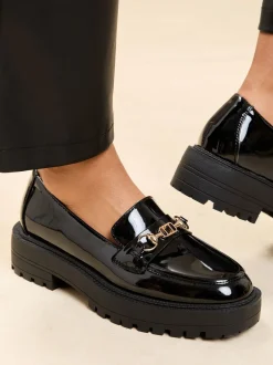 Lage Schoenen*Lipsy - Chunky Snaffle Trim Detail Faux Leather Loafers Zwart lak