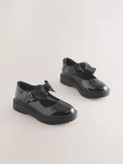 Schoolkleding|Next - Mary Jane-schoolschoenen met strik en dikke zool Zwart lak