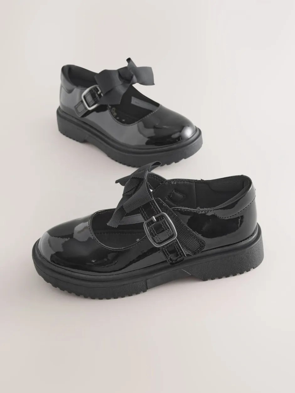 Schoolkleding|Next - Mary Jane-schoolschoenen met strik en dikke zool Zwart lak