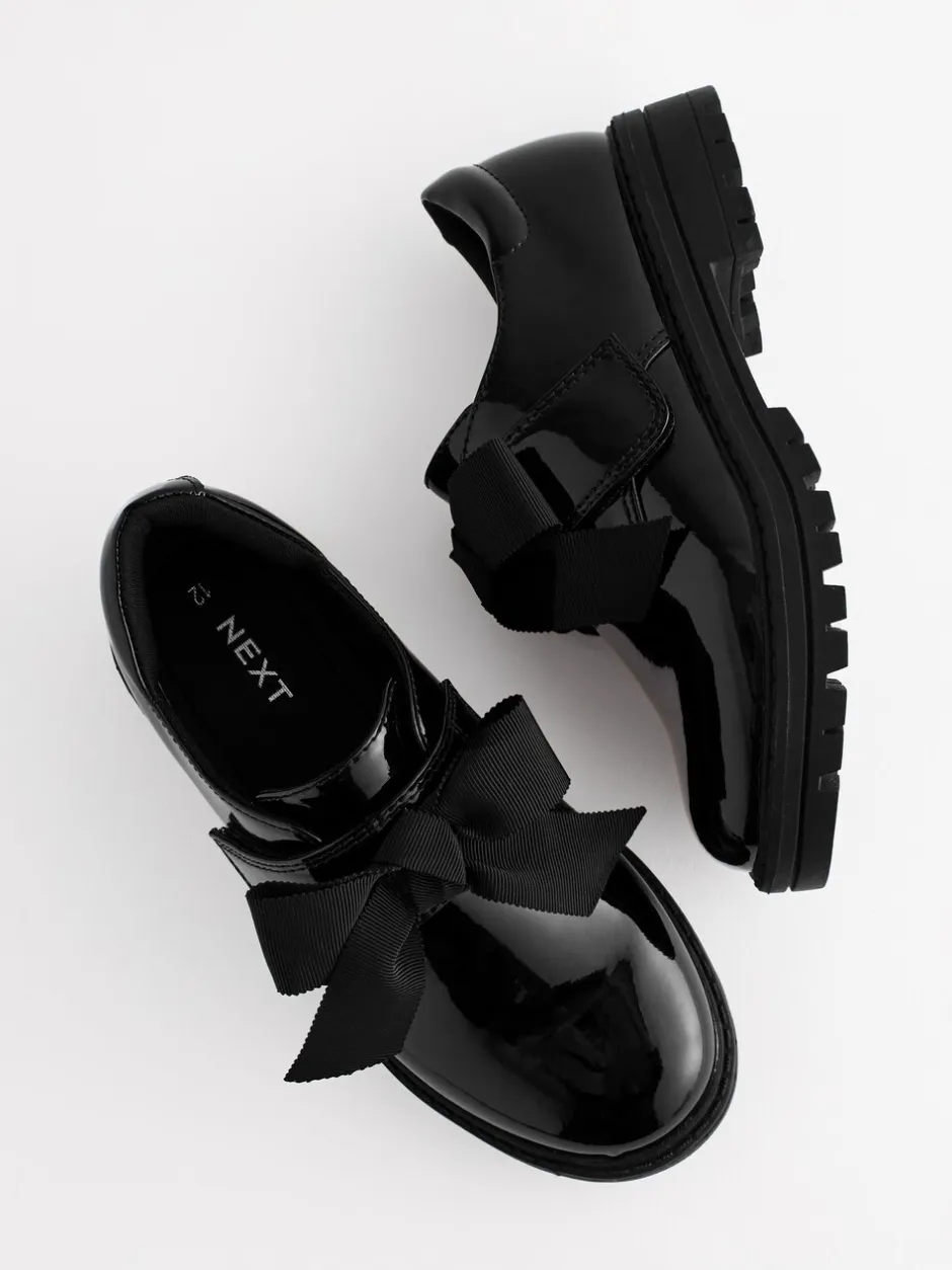 Schoolkleding|Next Zwart lak - Strik Monkstrap Chunky Schoolschoenen