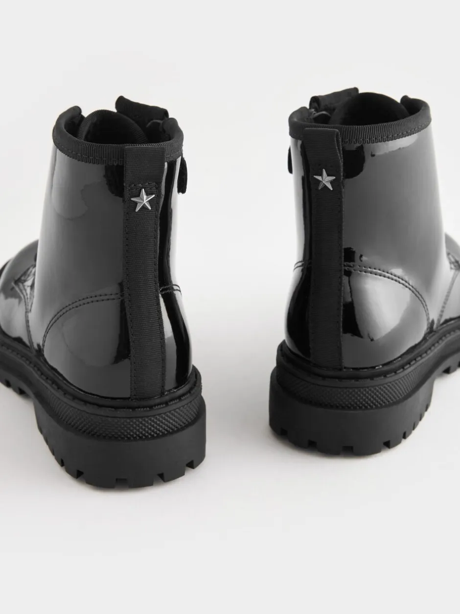 Boots*Next Zwart lak - Warmgevoerde enkellaarzen met veters