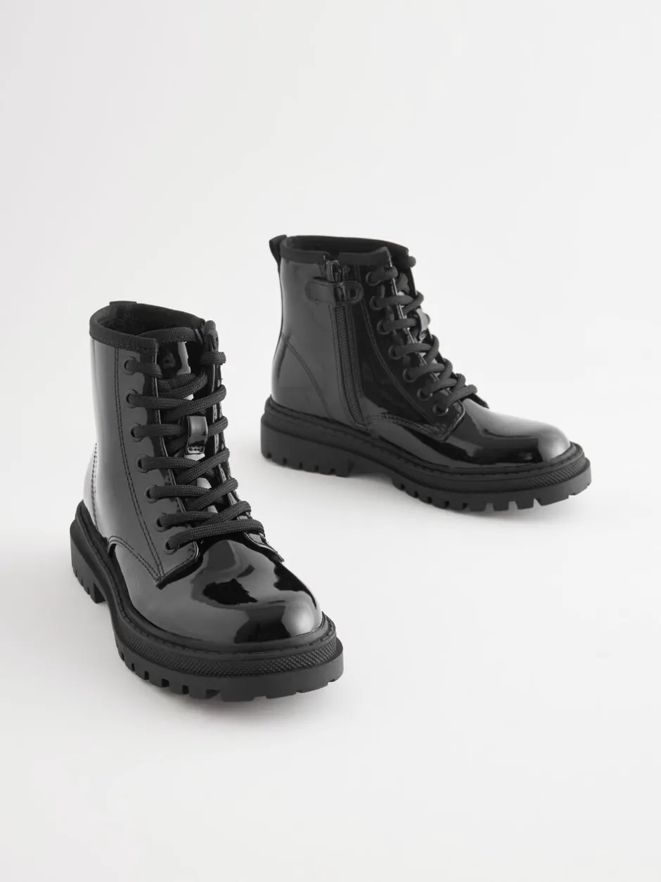Boots|Next Zwart lak - Warmgevoerde enkellaarzen met veters