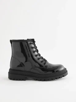 Boots|Next Zwart lak - Warmgevoerde enkellaarzen met veters