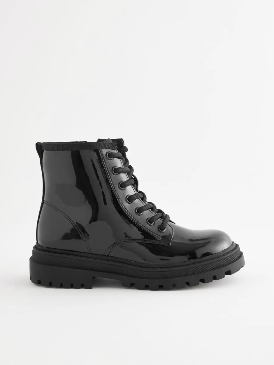 Boots|Next Zwart lak - Warmgevoerde enkellaarzen met veters