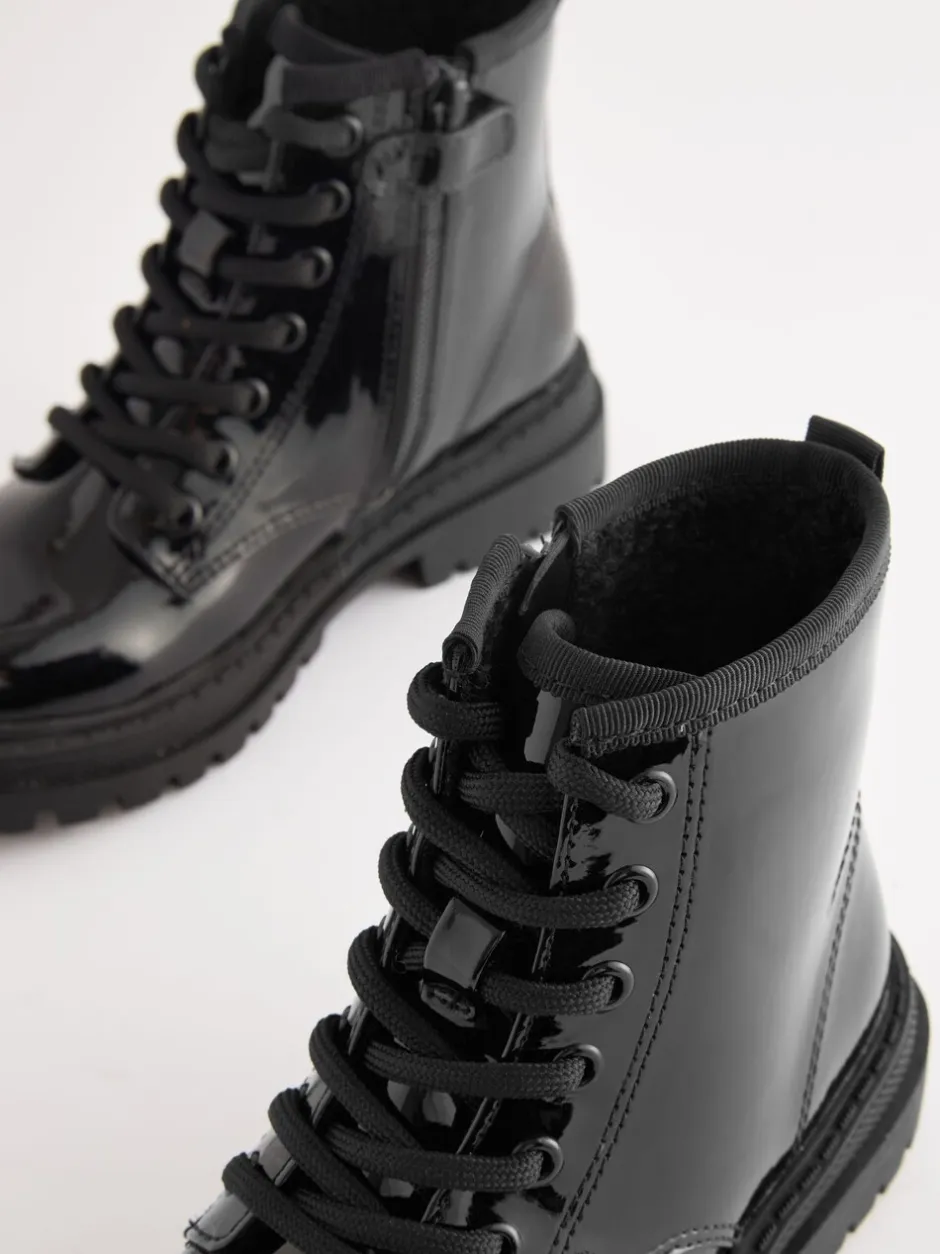 Boots|Next Zwart lak - Warmgevoerde enkellaarzen met veters