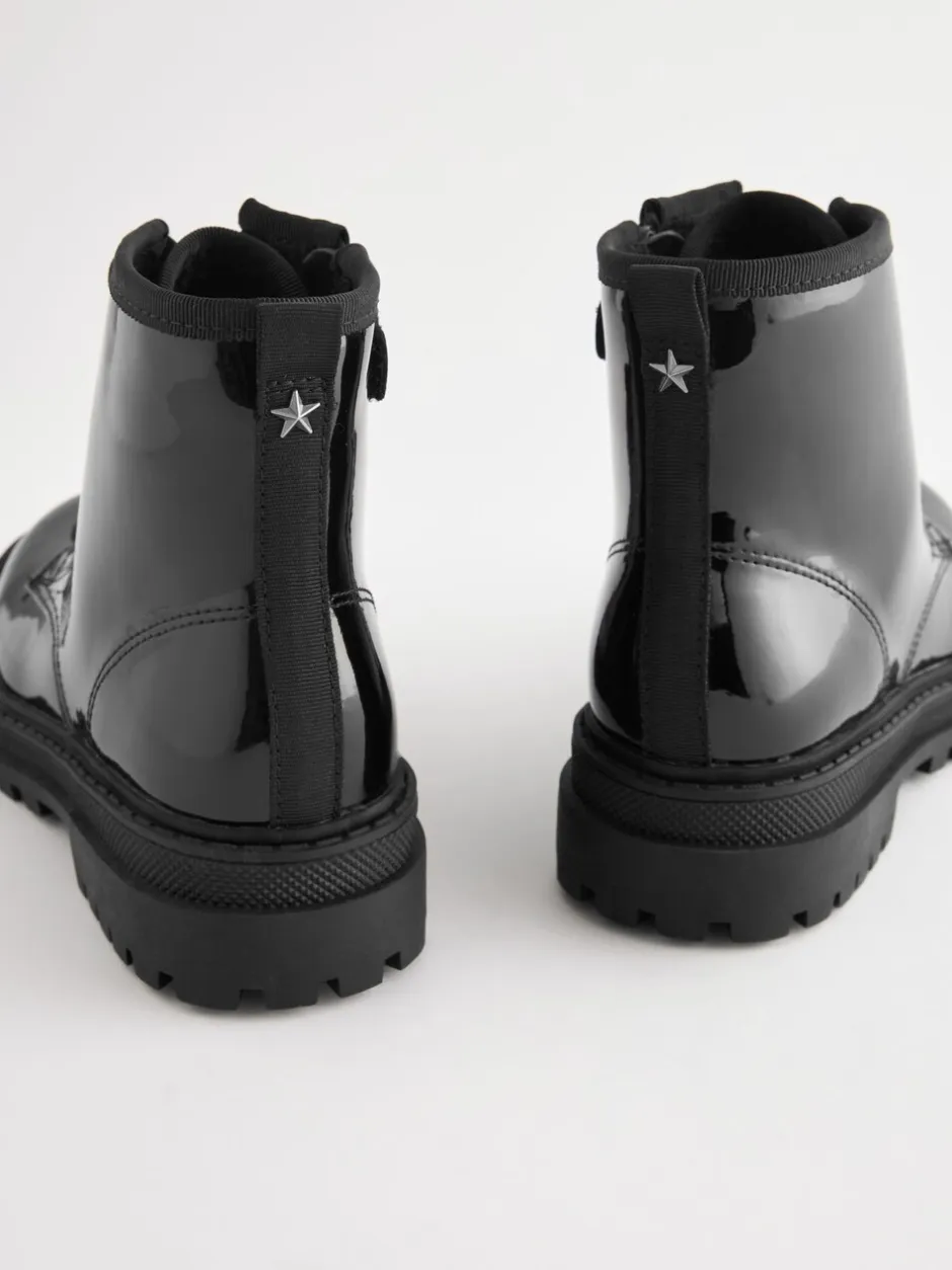 Boots|Next Zwart lak - Warmgevoerde enkellaarzen met veters