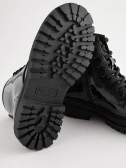 Boots|Next Zwart lak - Warmgevoerde enkellaarzen met veters
