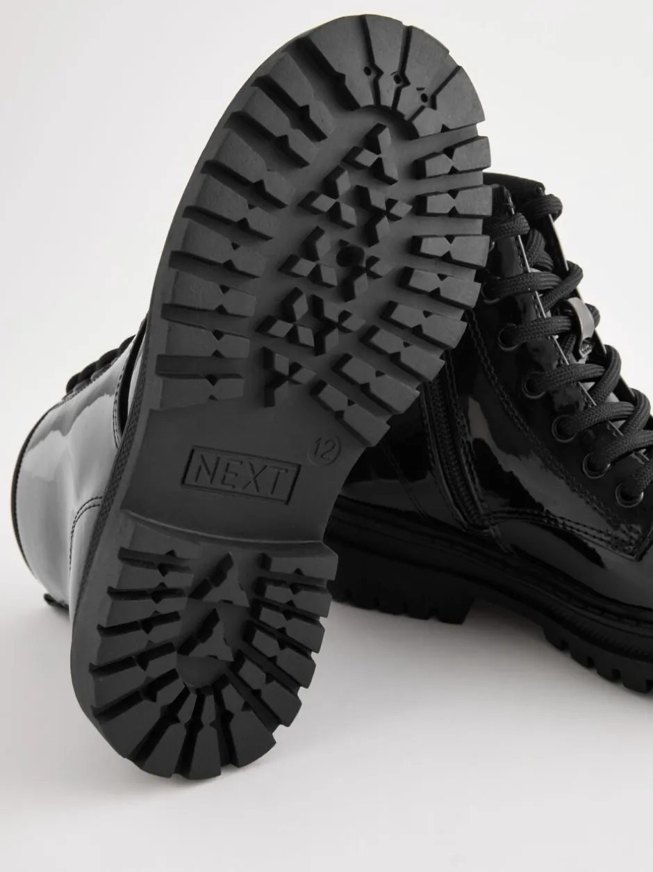 Boots|Next Zwart lak - Warmgevoerde enkellaarzen met veters
