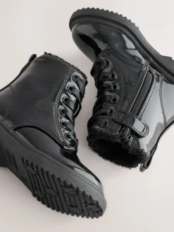 Boots|Next - Enkellaarzen met vetersluiting Zwart lak met glans