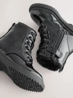 Boots|Next - Enkellaarzen met vetersluiting Zwart lak met glans
