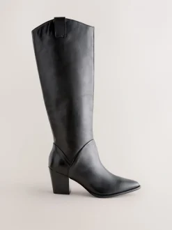 Boots*Next - Forever Comfort® Western Block Heel Knee High Boots Zwart leer