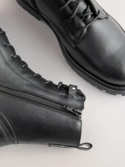 Ruimvallend En Extraruimvallend|Boots*Next Zwart leer - Forever Comfort® veterlaarzen met vierkante neus