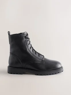 Ruimvallend En Extraruimvallend*Next Zwart leer - Forever Comfort® veterlaarzen met vierkante neus