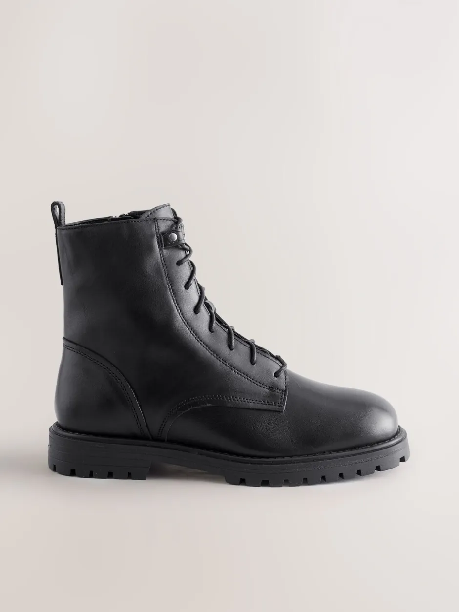 Ruimvallend En Extraruimvallend*Next Zwart leer - Forever Comfort® veterlaarzen met vierkante neus