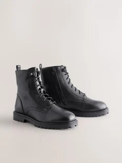 Ruimvallend En Extraruimvallend*Next Zwart leer - Forever Comfort® veterlaarzen met vierkante neus