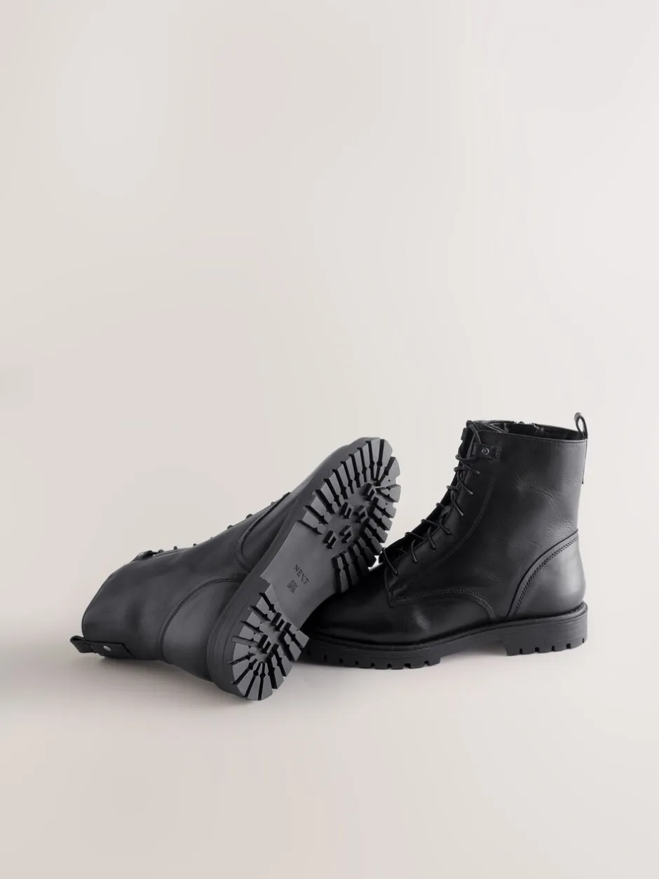 Ruimvallend En Extraruimvallend*Next Zwart leer - Forever Comfort® veterlaarzen met vierkante neus