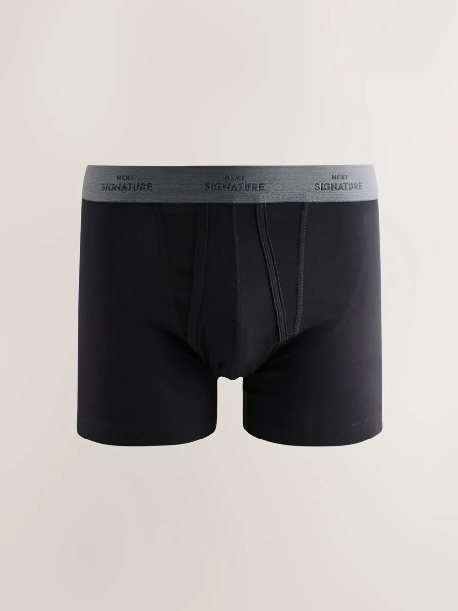 Ondergoed|Ondergoed|Next Zwart met blauwe/grijze tailleband - Signature Comfort Zachte Boxershorts
