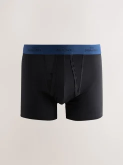 Ondergoed|Ondergoed|Next Zwart met blauwe/grijze tailleband - Signature Comfort Zachte Boxershorts