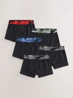 Ondergoed|Next - Verpakking van 5 boxers (2-16jr) Zwart met camouflage tailleband