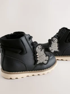 Boots*Next - Veterlaarzen Zwart met dinosaurus