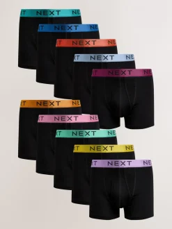 Ondergoed|Ondergoed|Next Zwart met felgekleurde glanzende taillebanden - Standaard - 10 Boxershorts zonder plooi