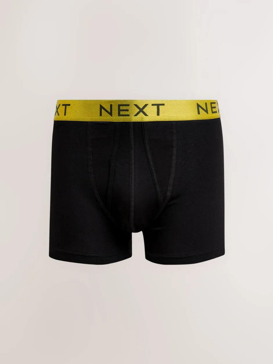 Ondergoed|Ondergoed|Next Zwart met felgekleurde glanzende taillebanden - Standaard - 10 Boxershorts zonder plooi