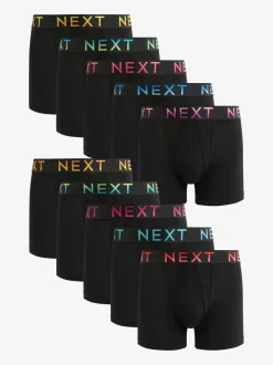 Ondergoed|Ondergoed|Next Zwart met felgekleurde ombré tailleband - Standaard - 10 Boxershorts zonder plooi