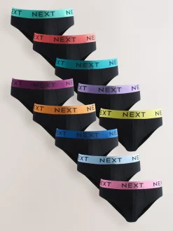 Ondergoed|Ondergoed*Next - Verpakking van 10 - Katoenrijke slips Zwart met felgekleurde tailleband