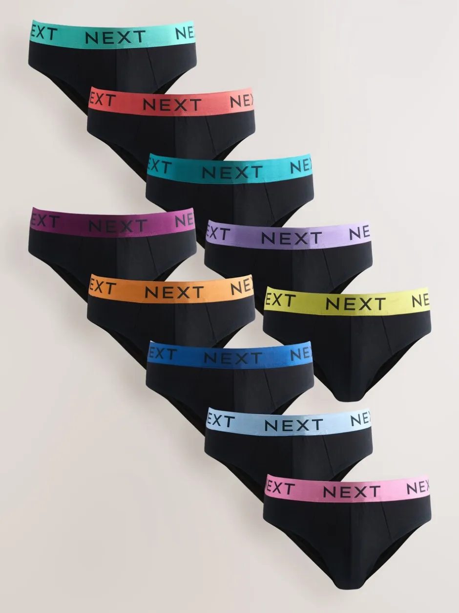 Ondergoed|Ondergoed*Next - Verpakking van 10 - Katoenrijke slips Zwart met felgekleurde tailleband