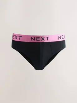 Ondergoed|Ondergoed*Next - Verpakking van 10 - Katoenrijke slips Zwart met felgekleurde tailleband