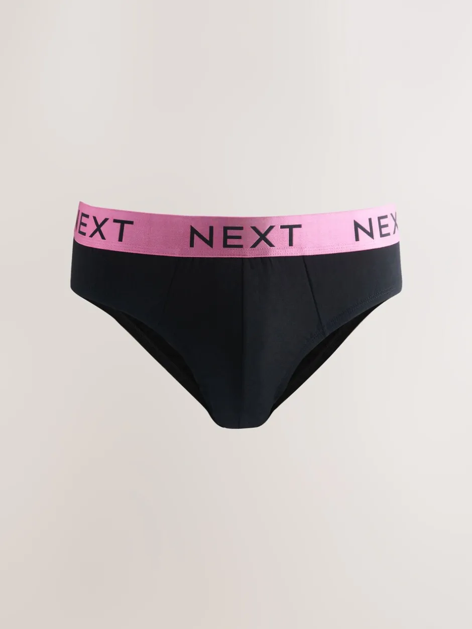 Ondergoed|Ondergoed*Next - Verpakking van 10 - Katoenrijke slips Zwart met felgekleurde tailleband