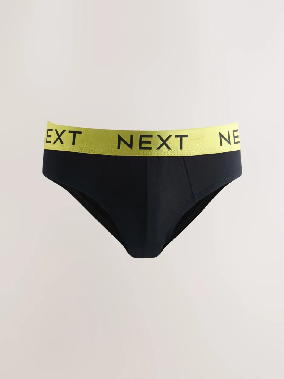 Ondergoed|Ondergoed*Next - Verpakking van 10 - Katoenrijke slips Zwart met felgekleurde tailleband