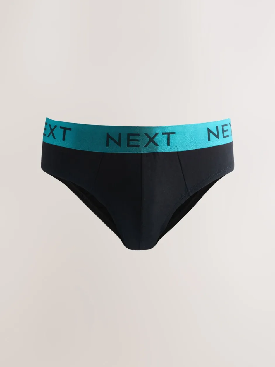 Ondergoed|Ondergoed*Next - Verpakking van 10 - Katoenrijke slips Zwart met felgekleurde tailleband