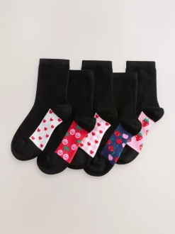 Sokken En Panty's*Next - Set van 5 paar enkelsokken met voetbed en katoengehalte Zwart met fruit