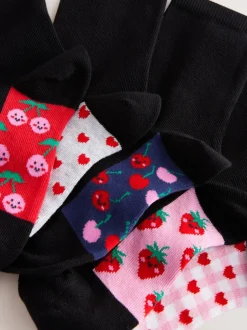 Sokken En Panty's*Next - Set van 5 paar enkelsokken met voetbed en katoengehalte Zwart met fruit