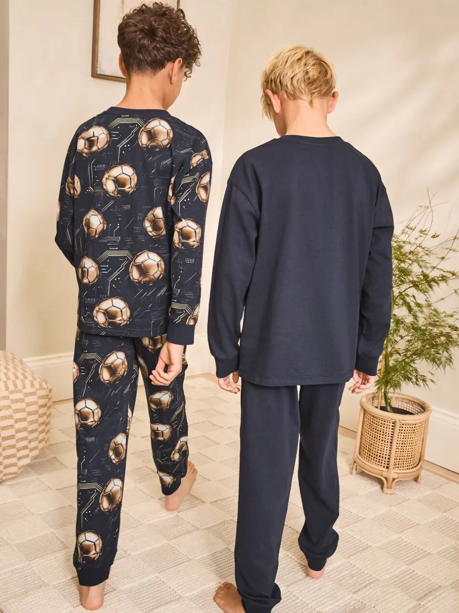 Pyjama's*Next Zwart met goudkleurige voetbal - Verpakking van 2 pyjama's met lange mouwen (3-16 jr)