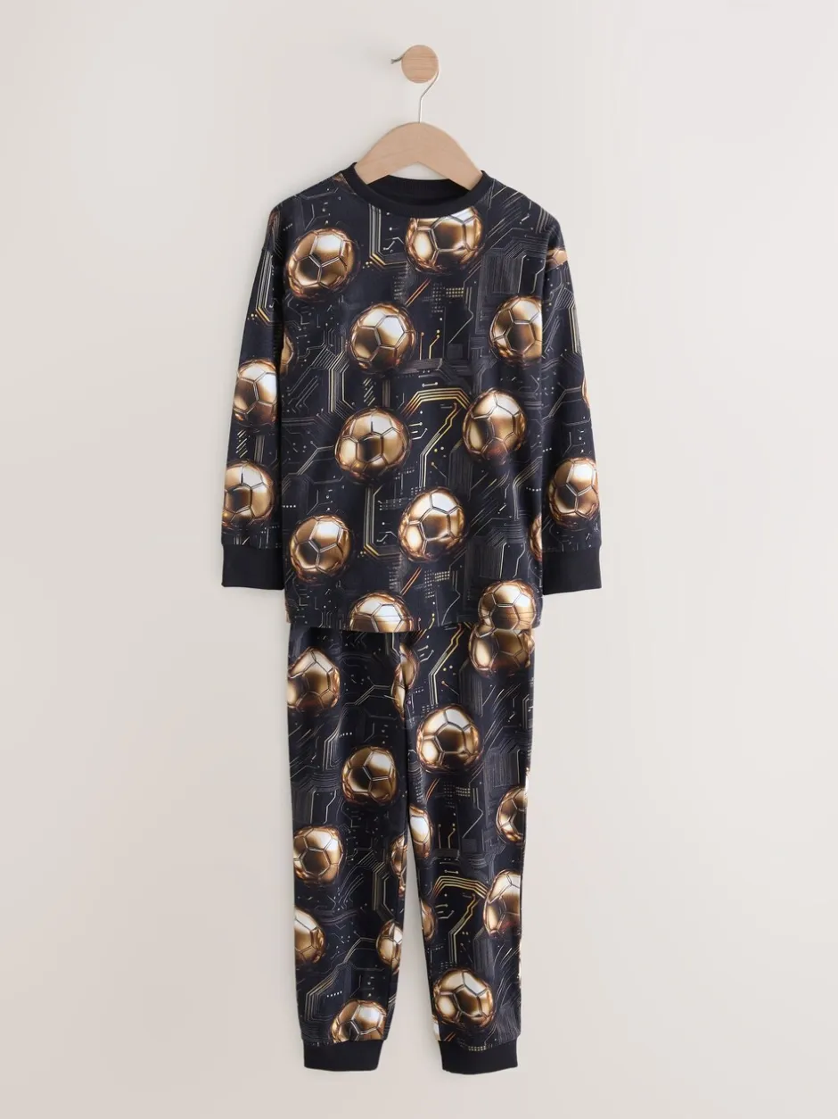 Pyjama's*Next Zwart met goudkleurige voetbal - Verpakking van 2 pyjama's met lange mouwen (3-16 jr)