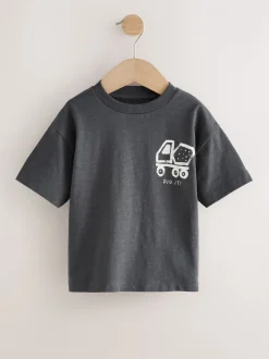 Tops|T-Shirts*Next - Short Sleeve All Over Graphic Print T-Shirts 3 Pack (3mths-7yrs) Zwart met graafmachine