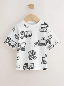 Tops|T-Shirts*Next - Short Sleeve All Over Graphic Print T-Shirts 3 Pack (3mths-7yrs) Zwart met graafmachine