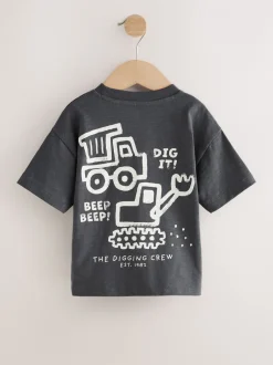 Tops|T-Shirts*Next - Short Sleeve All Over Graphic Print T-Shirts 3 Pack (3mths-7yrs) Zwart met graafmachine