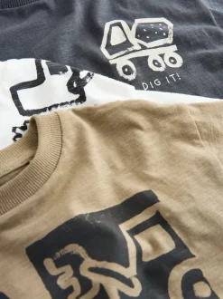 Tops|T-Shirts*Next - Short Sleeve All Over Graphic Print T-Shirts 3 Pack (3mths-7yrs) Zwart met graafmachine