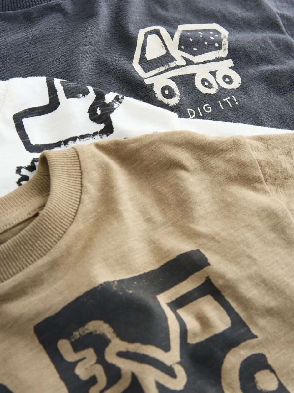 Tops|T-Shirts*Next - Short Sleeve All Over Graphic Print T-Shirts 3 Pack (3mths-7yrs) Zwart met graafmachine