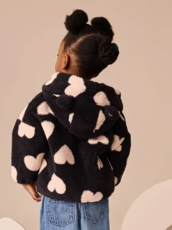Truien En Breisels|Jassen, Jacks En Kinderwagenpakjes|Next - Fleece met ritssluiting (3mnd-7jr) Zwart met hartjesprint