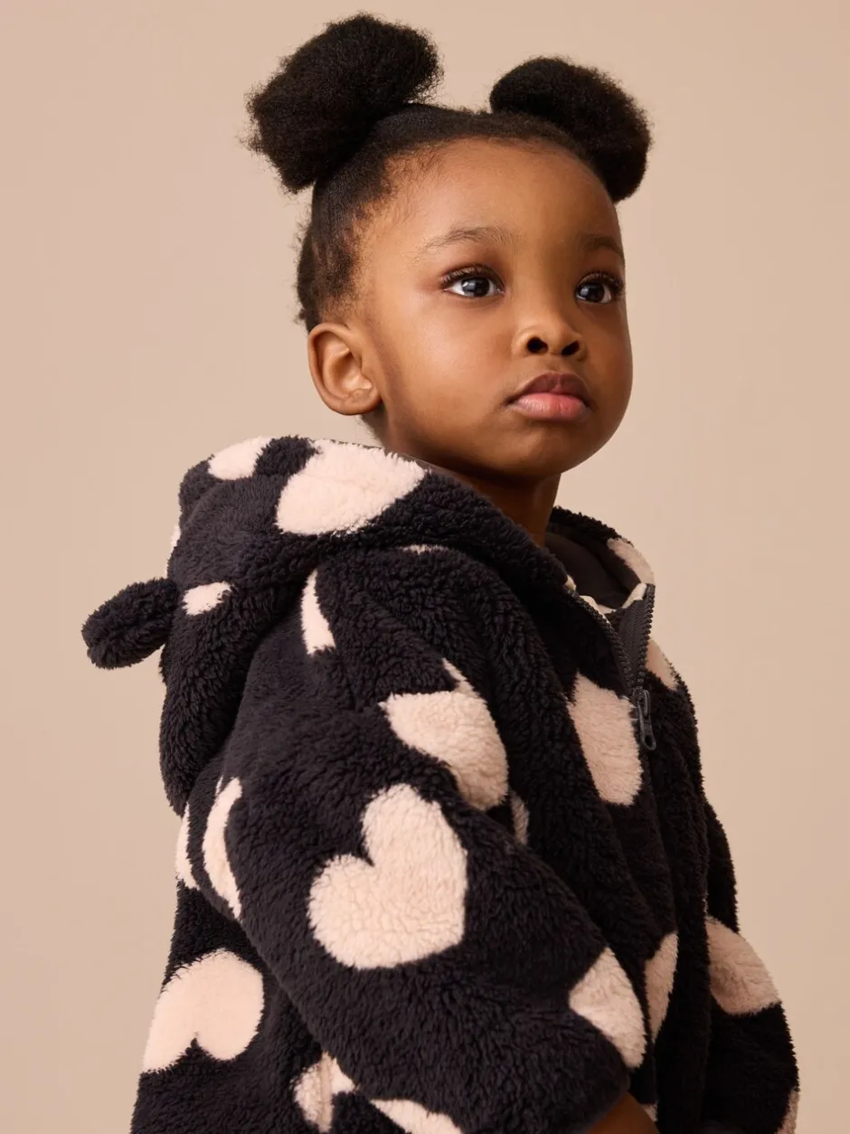 Truien En Breisels|Jassen, Jacks En Kinderwagenpakjes|Next - Fleece met ritssluiting (3mnd-7jr) Zwart met hartjesprint